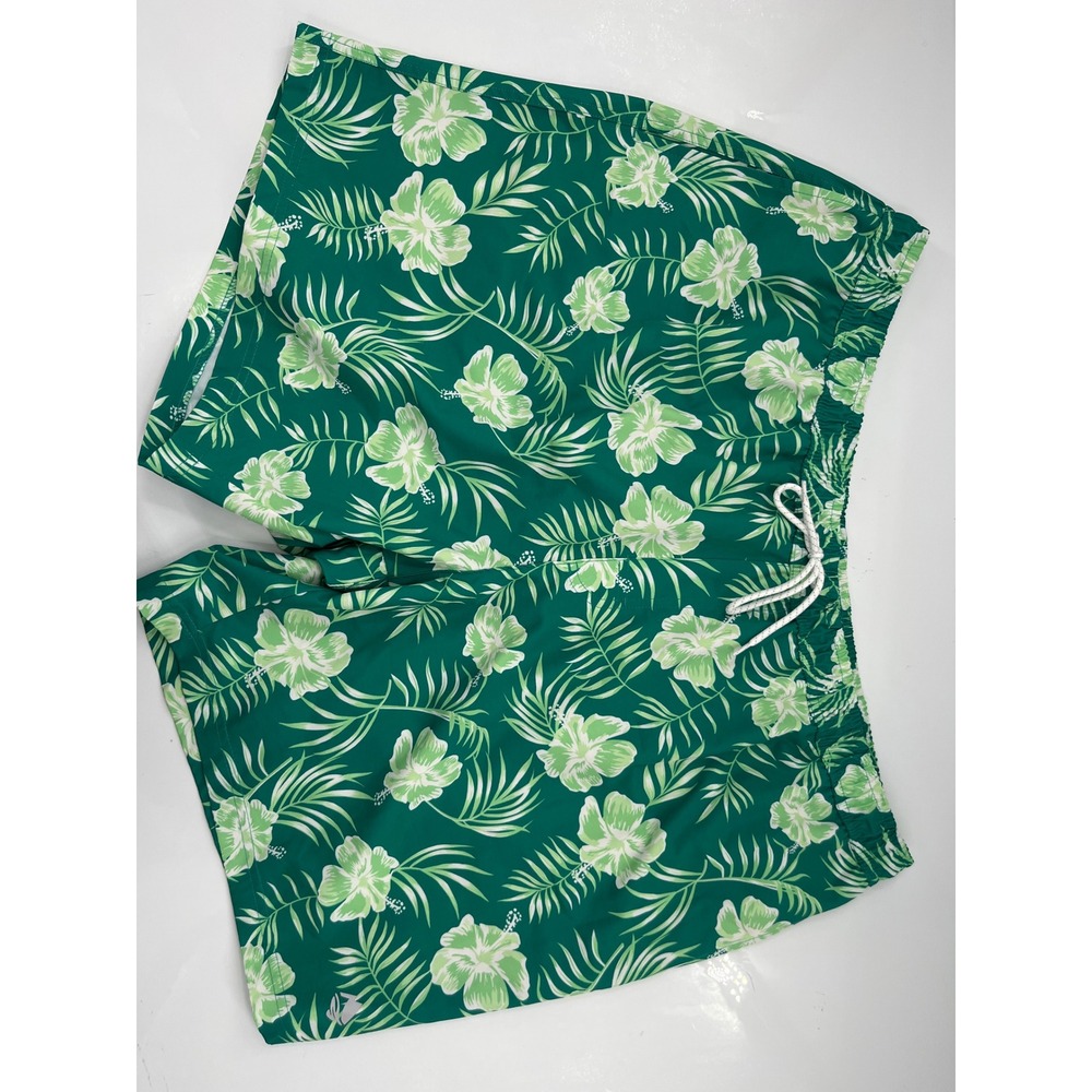 Ocean Coast Mens XXL Swim Trunks Green Tropical Hibiscus Floral Board Shorts